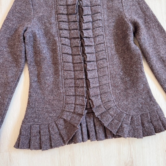Marisa Christina Wool Boiled Knit Ruffle Trim Brown Cardigan Sweater Women S - Picture 8 of 12